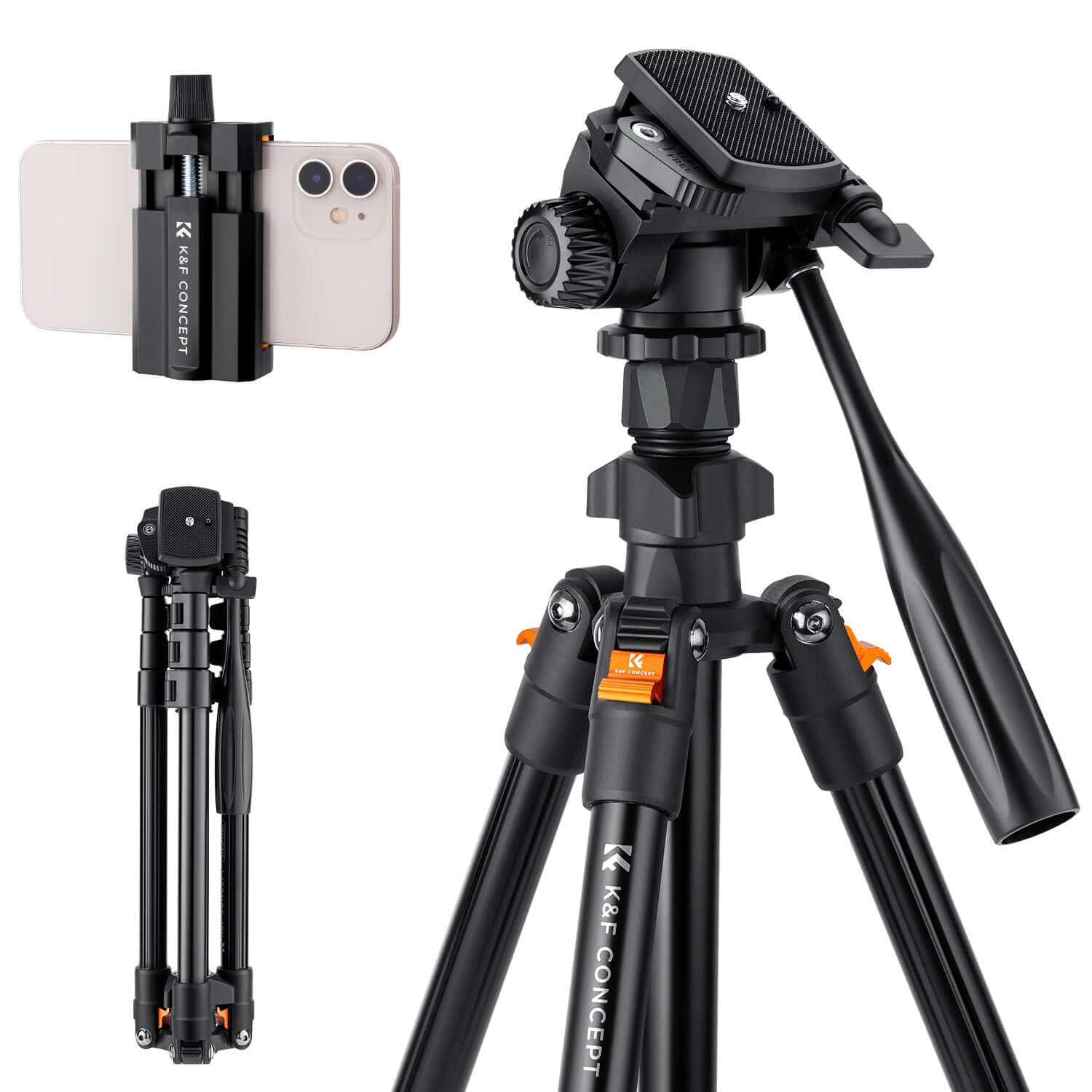 K&F 1.96m Camera Tripod, Video Tripod, Lightweight Travel Tripod, Tripod with 3-Way Head, Aluminium Camera Tripod for DSLR, Tripod for Smartphone with Mobile Phone Holder K&F 1.96m Camera Tripod, Video Tripod, Lightweight Travel Tripod, Tripod with 3-Way Head, Aluminium Camera Tripod for DSLR, Tripod for Smartphone with Mobile Phone Holder